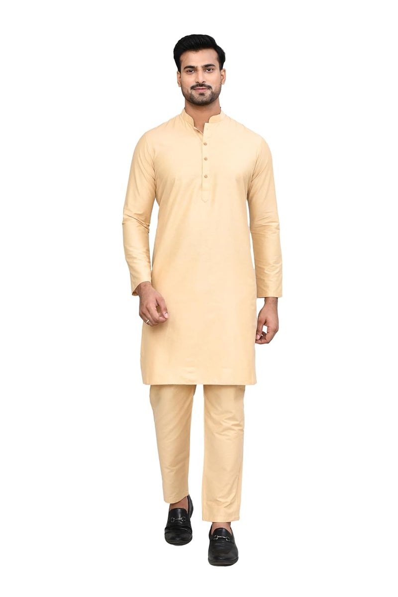 POLY2FAB Hathkargha Men's Cotton Regular Fit Kurta Pyjama Set - Ethnic Wear with Mandarin Collar & Full Sleeves - Image 1